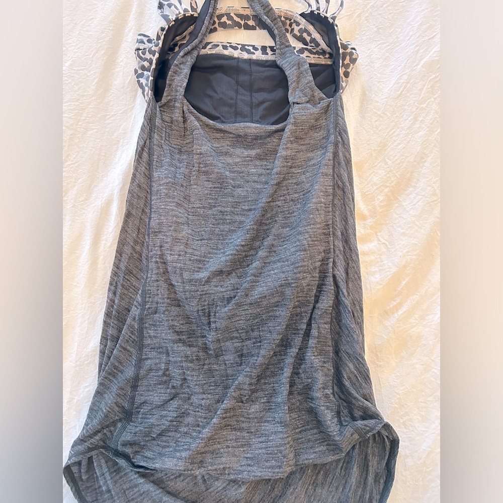 Lululemon top with built in bra. Gray, black, leopard print.